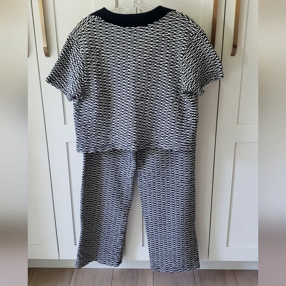 Zara Navy & White Printed Two-Piece Pantsuit